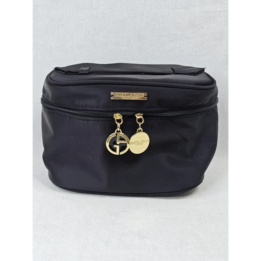 Giorgio Armani Black Soft Shell Cosmetic Makeup Bag Size 7 x 5 x 5 Lined Zip Top